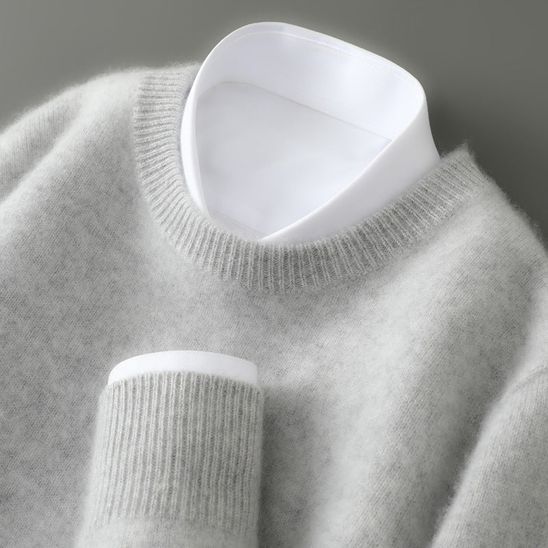 Herren-Wollpullover, Rundhals, einfarbig, Business-Casual