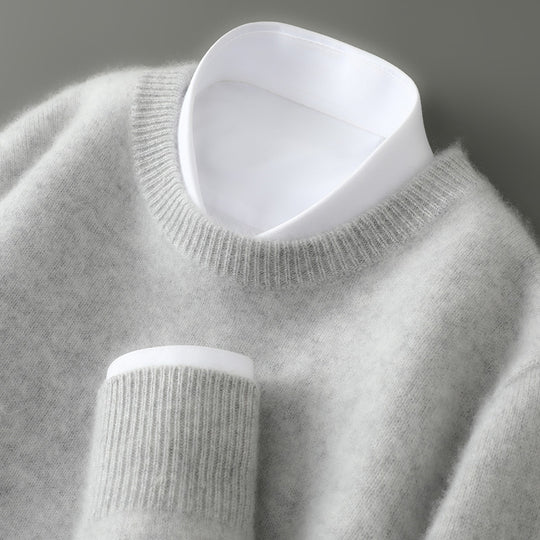 Herren-Wollpullover, Rundhals, einfarbig, Business-Casual