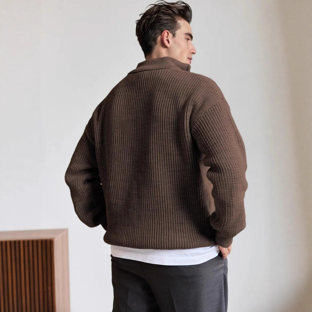 Herren-Strickpullover mit Stehkragen und halbem Reißverschluss