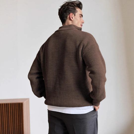 Herren-Strickpullover mit Stehkragen und halbem Reißverschluss