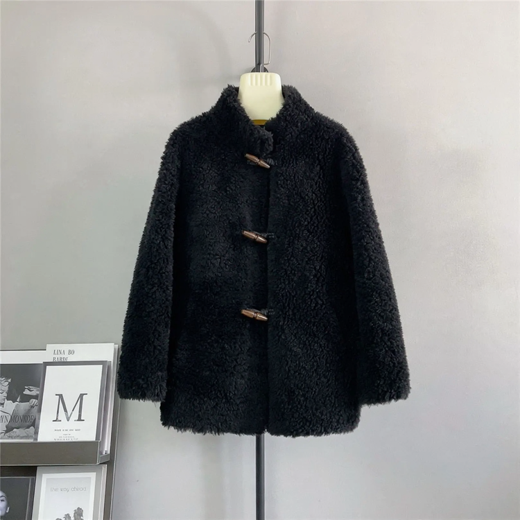 Damen-Wollmantel mit Knebelknöpfen, mittellang