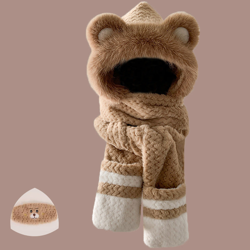 Flauschiges Set aus Mütze mit Fuchs-Ohren und Schal