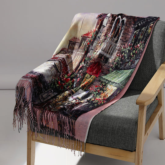Damen-Schal mit Kunstkaschmir-Haptik und Kunstdruck, 70x180 cm