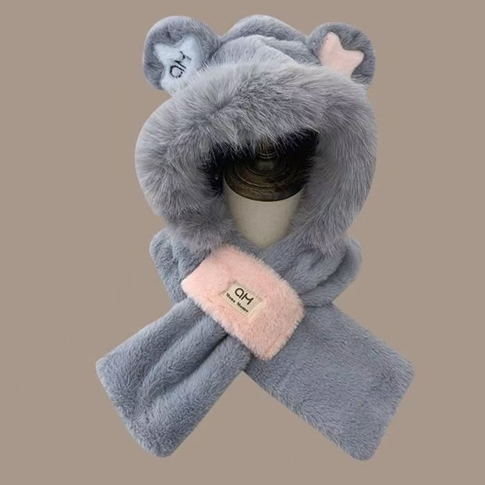 Plüsch-Kapuzenschal mit Bären-Design, gefüttert