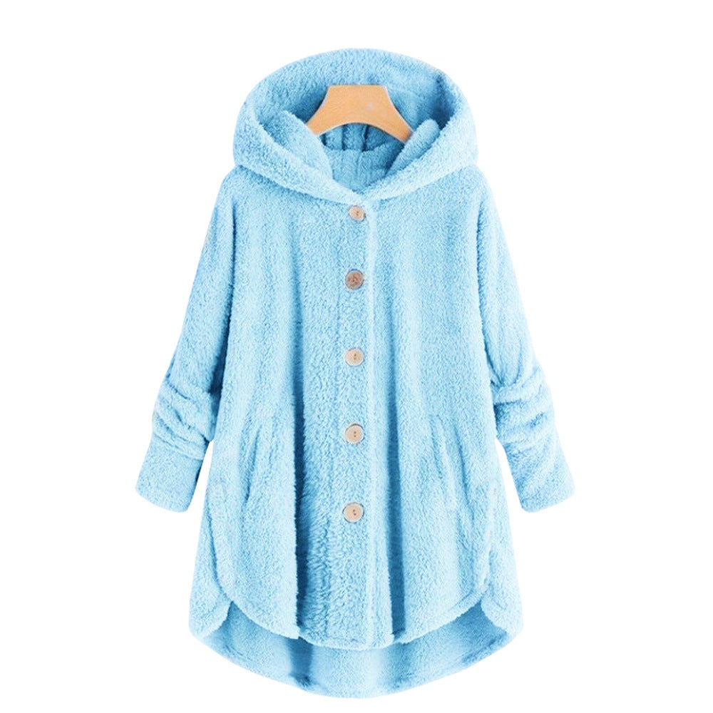 Damen-Plüschjacke mit Knopfleiste, asymmetrisch