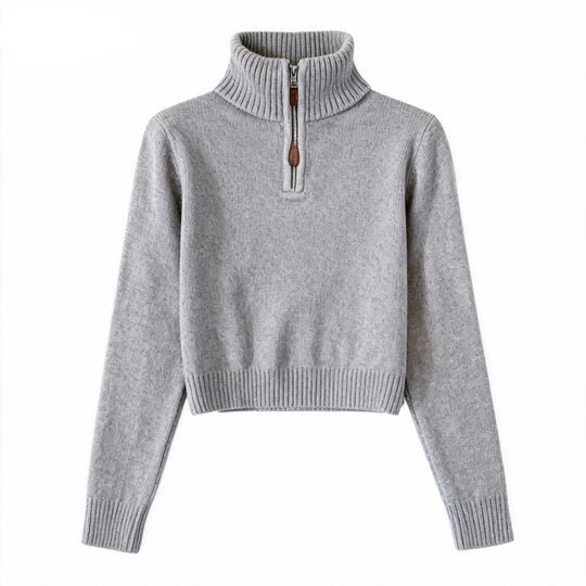 Eleganter Damen-Strickpullover mit halbem Reißverschluss