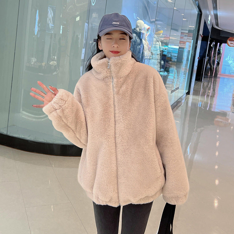 Locker geschnittene Lammfell-Optik Jacke