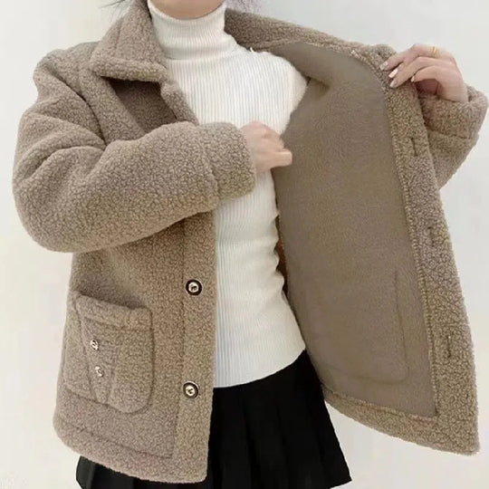 Gefütterte Damen-Jacke in Teddy-Optik