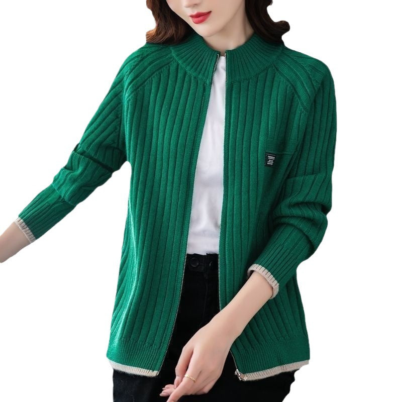 Damen-Strickjacke mit Reißverschluss, gestreift