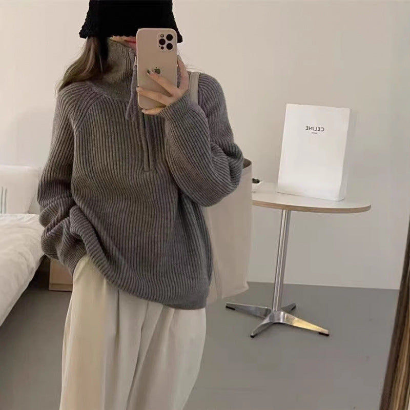 Damen-Strickpullover mit Reißverschluss, Rippstrick