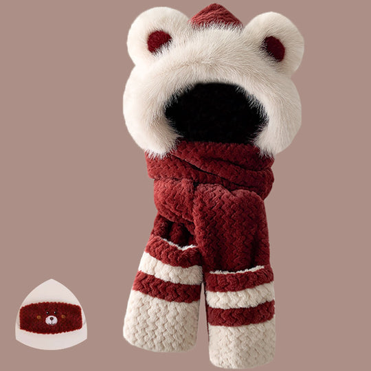 Flauschiges Set aus Mütze mit Fuchs-Ohren und Schal