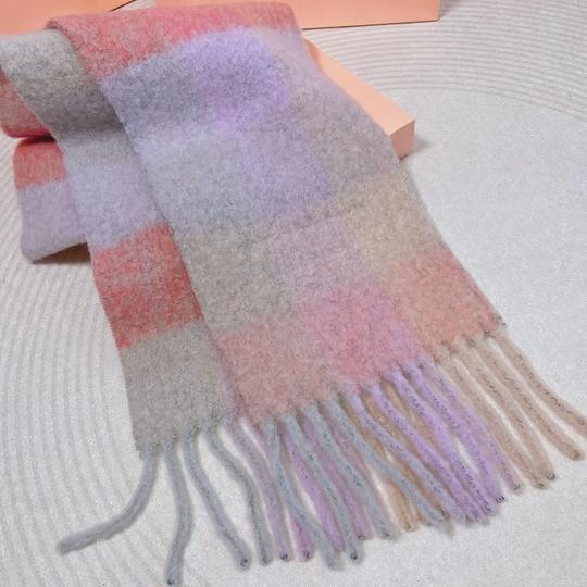 Langer Regenbogen-Schal aus Mohair-Wollmischung