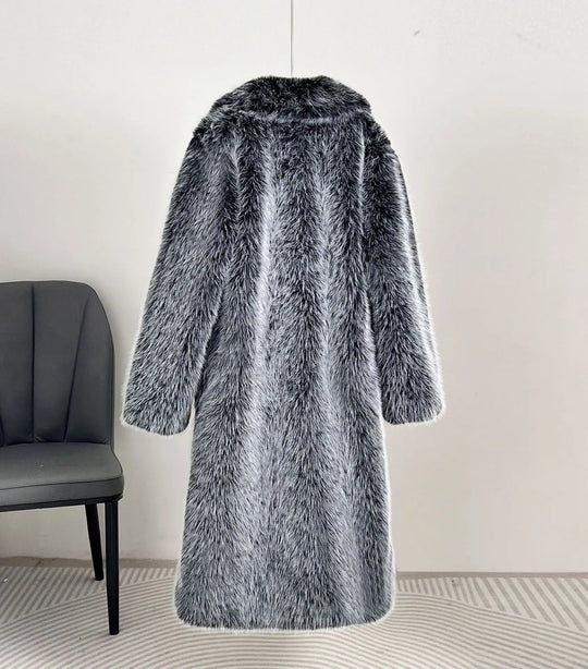 Langer Kunstfell-Mantel mit Revers für Damen