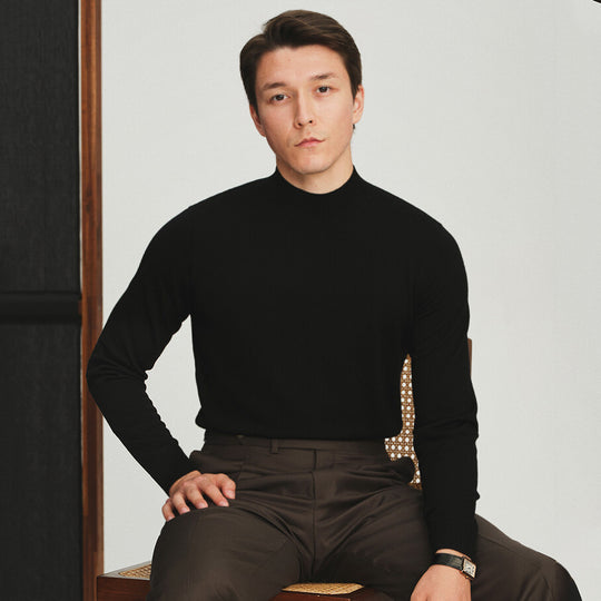 Herren-Strickpullover, maschinenwaschbar, Stehkragen