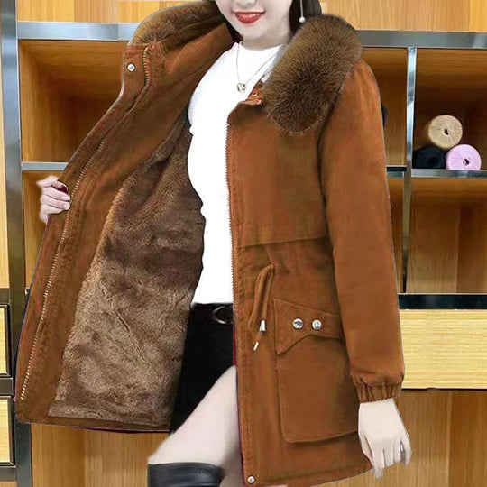 Damen-Parka, mittellang, mit Lammfellfutter und Wattierung