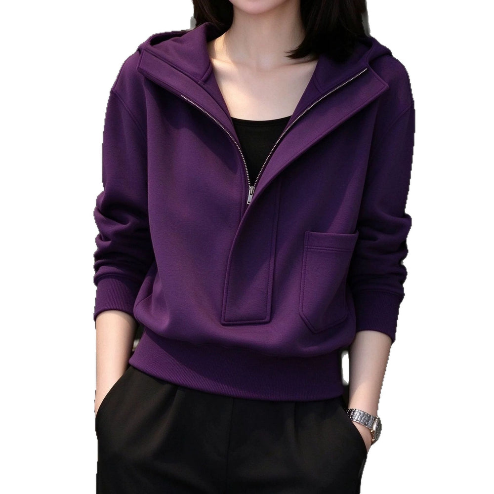 Damen-Sweatshirt mit Stehkragen und halbem Reißverschluss