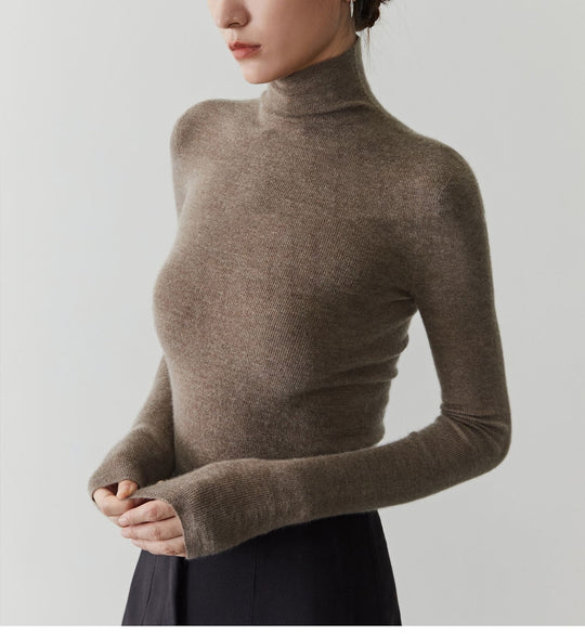 Damen-Kaschmirpullover mit Stehkragen, nahtlos
