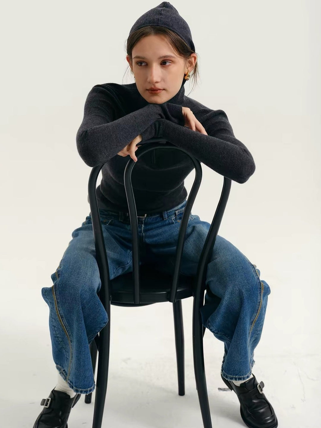 Damen-Strickpullover mit Kapuze und Reißverschluss