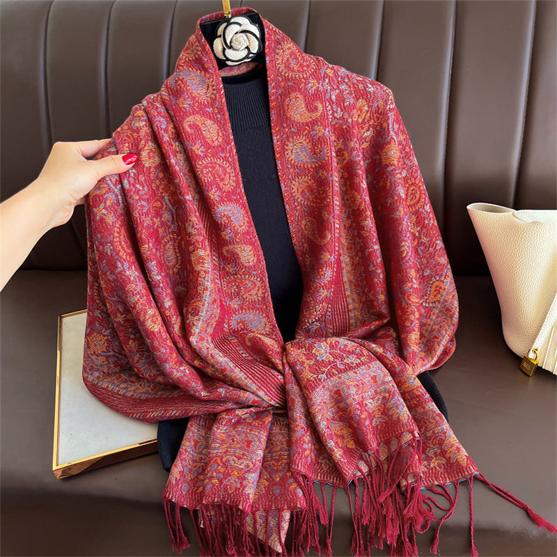 Jacquard-Schal mit Fransen, 70x180 cm