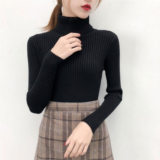 Damen-Strickpullover mit Rollkragen, körpernah