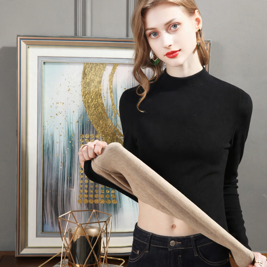 Damen-Langarmshirt mit Woll- und Seidenanteil, gefüttert