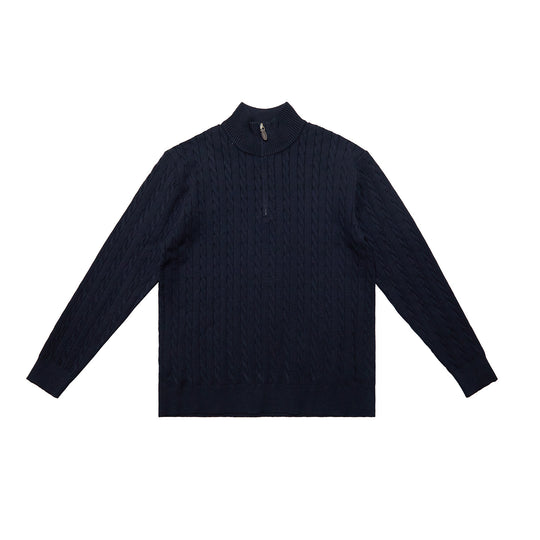 Klassischer Strickpullover mit Zopfmuster und Reißverschluss