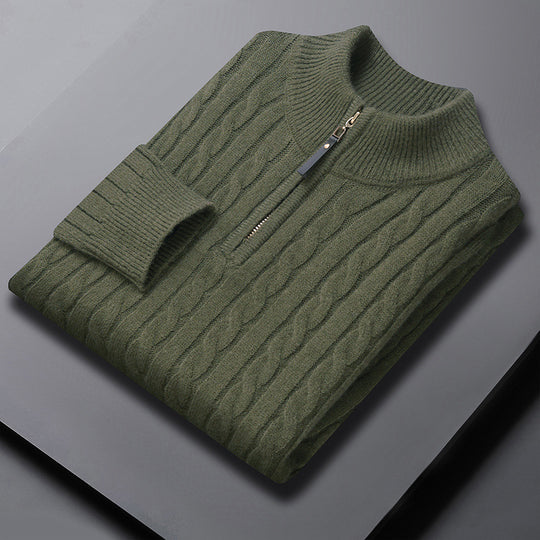 Herren-Strickpullover mit Zopfmuster und Reißverschluss