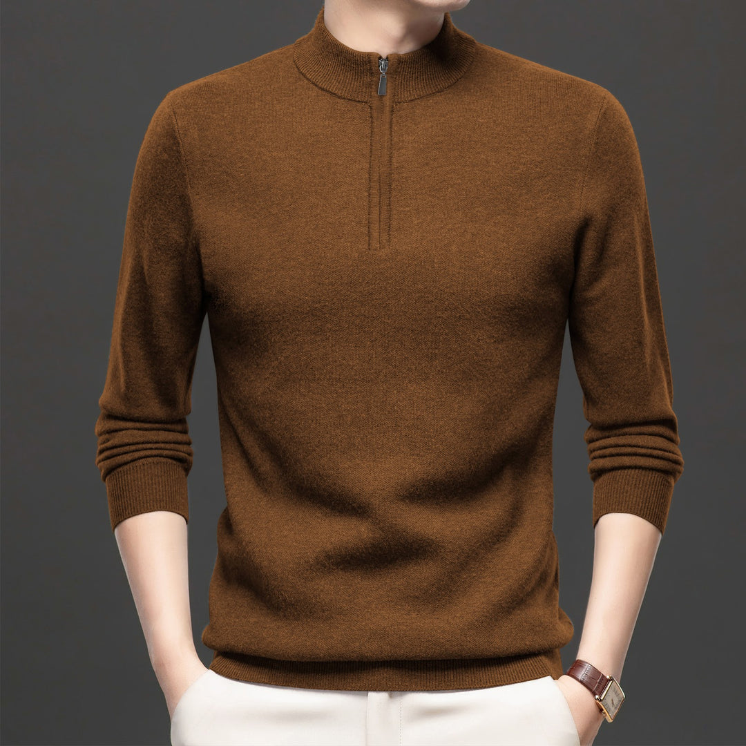 Herren-Strickpullover mit Stehkragen und halbem Reißverschluss