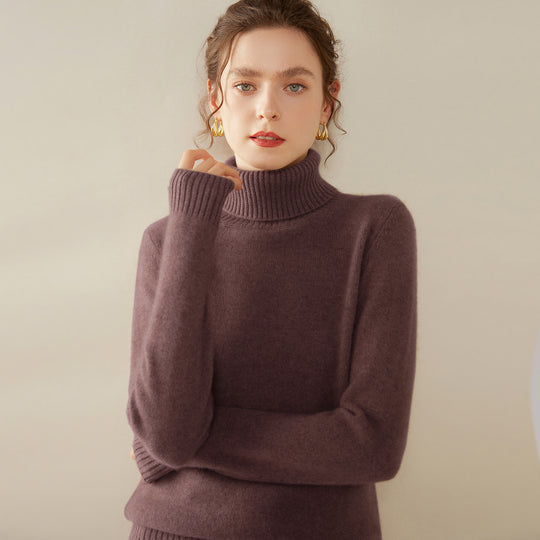 Damen-Kaschmirpullover, hochgeschlossen, zweifädig, gestrickt