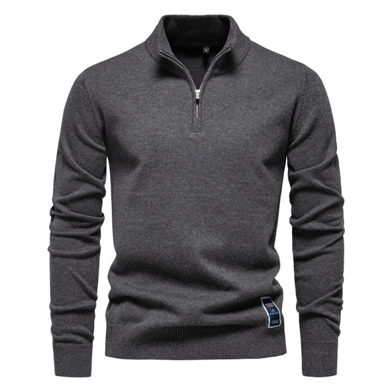Herren-Strickpullover mit Stehkragen und Reißverschluss