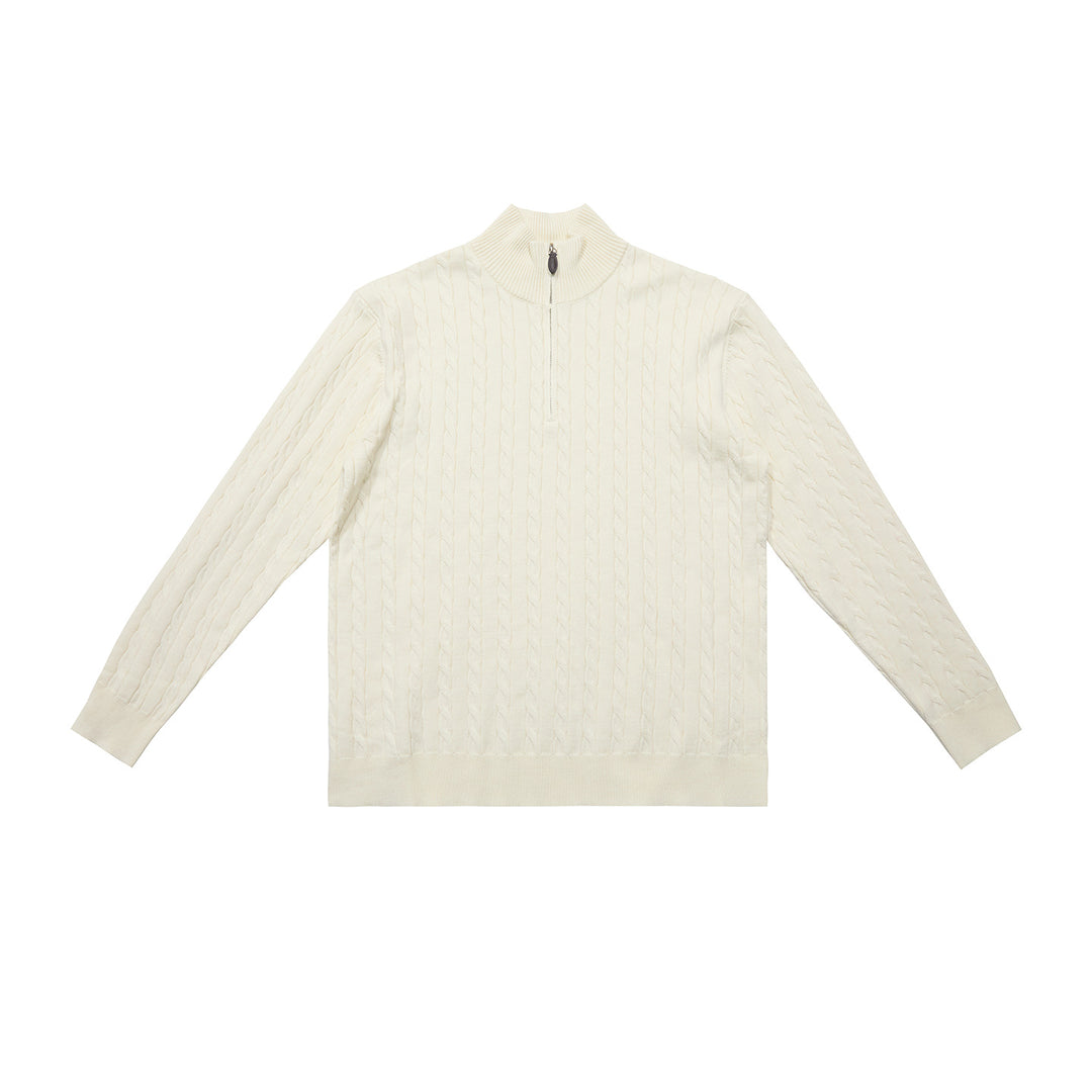 Klassischer Strickpullover mit Zopfmuster und Reißverschluss