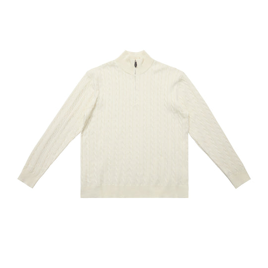 Klassischer Strickpullover mit Zopfmuster und Reißverschluss