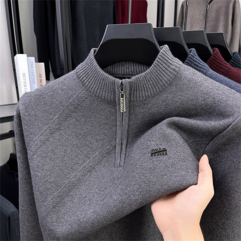 Herren-Strickpullover mit Stehkragen und Reißverschluss