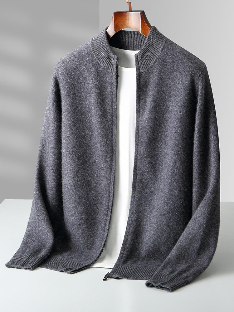 Herren-Strickjacke aus reiner Wolle, Stehkragen, 500g