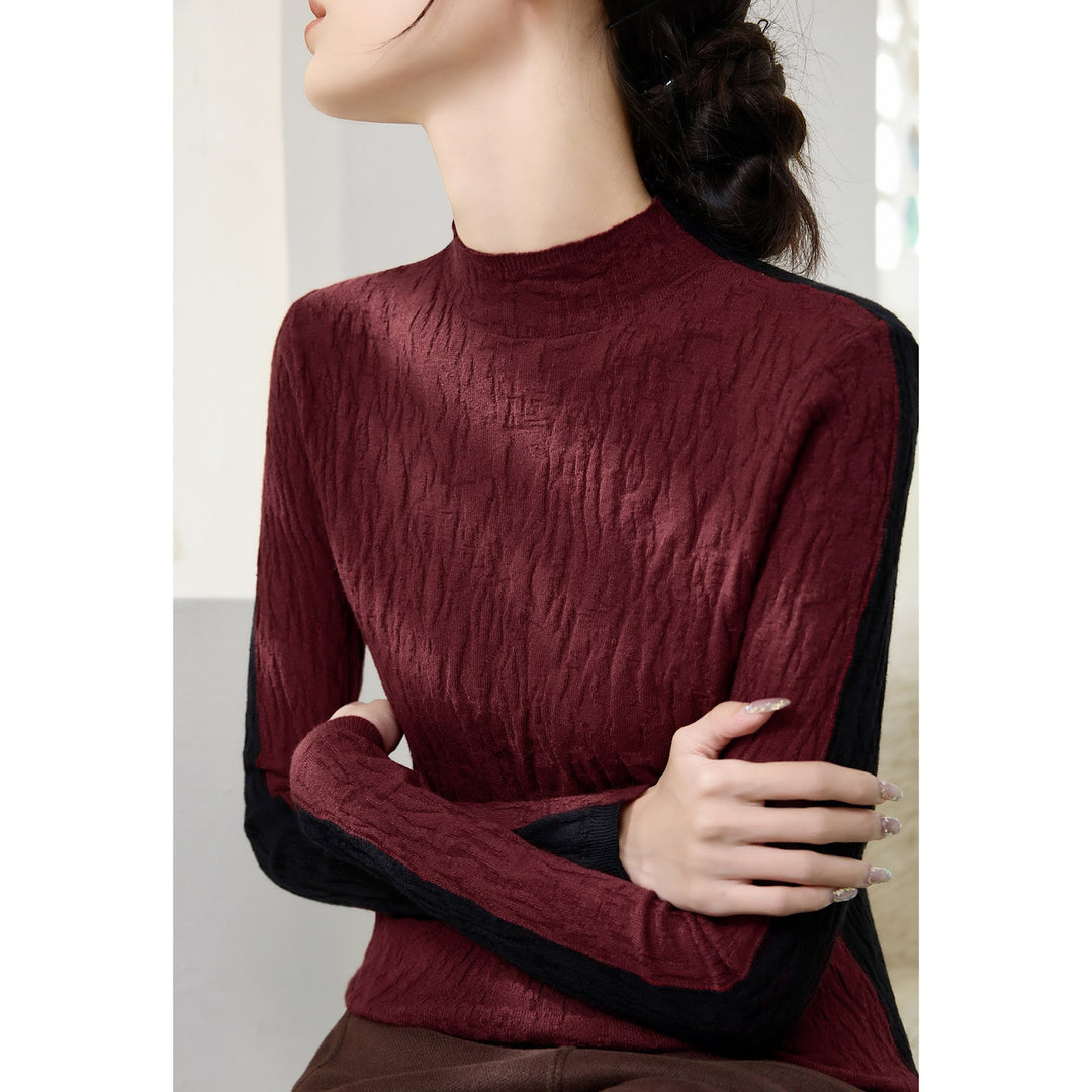 Damen-Strickpullover mit Struktur, Stehkragen, wendbar