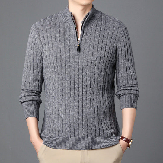 Herren-Strickpullover mit Zopfmuster und Reißverschluss