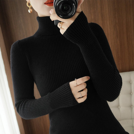 Damen-Rollkragen-Strickpullover, schmal geschnitten