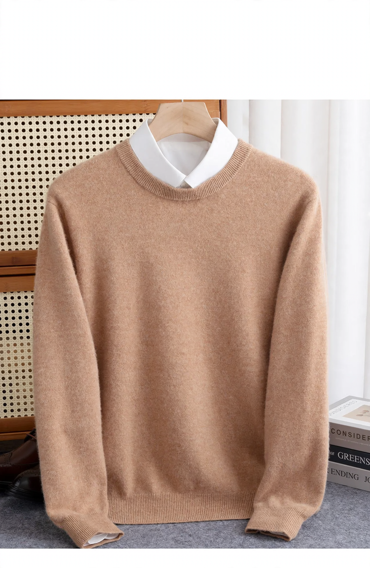 Herren-Wollpullover, Rundhals, lockere Passform, 100% Wolle