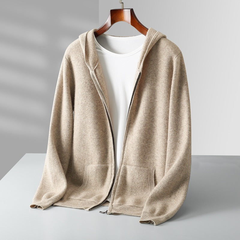 Herren-Strickjacke mit Kapuze und Reißverschluss