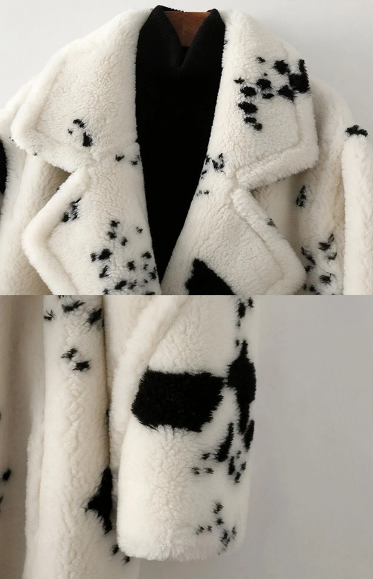 Teddy-Mantel mit Tiermuster, gefüttert, Damen