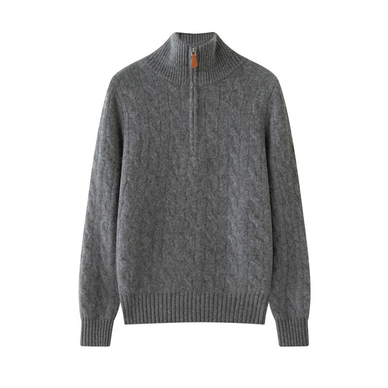 Damen-Strickpullover mit Reißverschluss und Zopfmuster