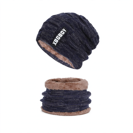 Winter-Strickmütze und Schal Set, gefüttert