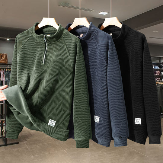 Gefütterter Herren-Sweater mit Reißverschluss, Übergröße