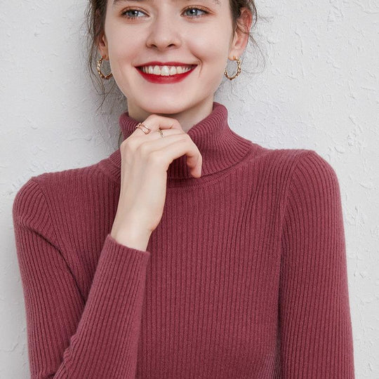 Damen-Rollkragenpullover, gestrickt, schmale Passform