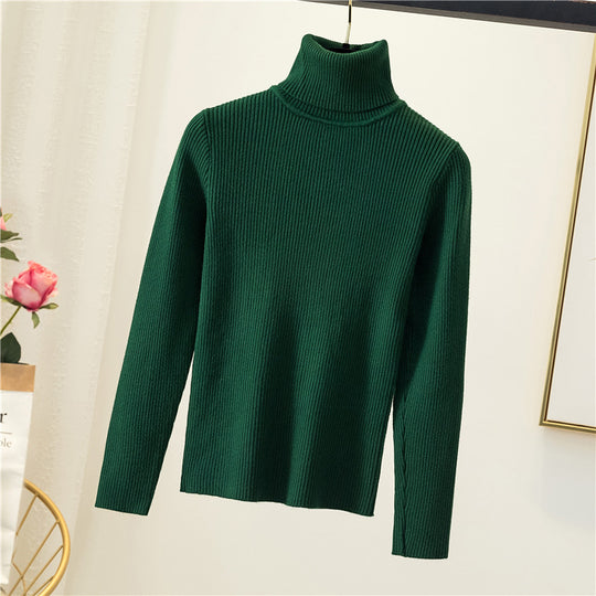 Damen-Rollkragenpullover, schmal geschnitten, einfarbig