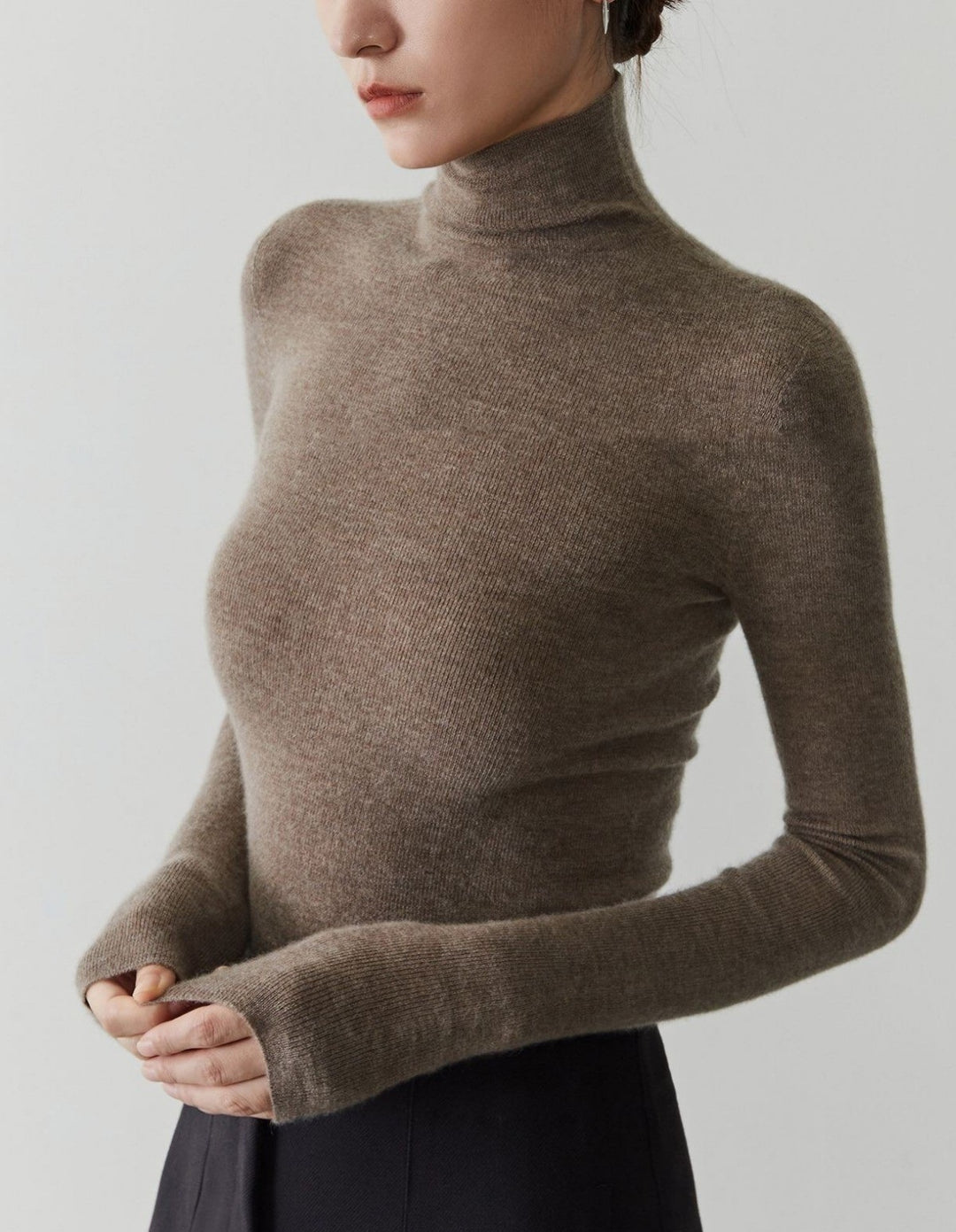 Damen-Kaschmirpullover mit Stehkragen, nahtlos