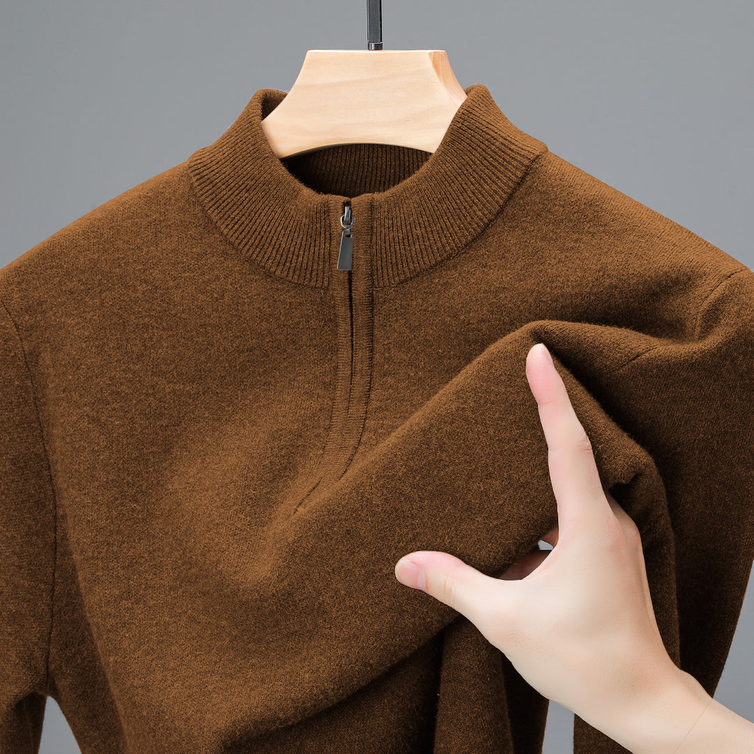 Herren-Strickpullover mit Stehkragen und halbem Reißverschluss