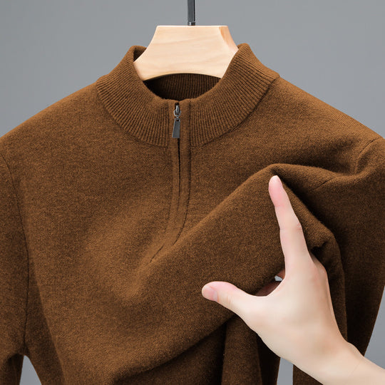 Herren-Strickpullover mit Stehkragen und halbem Reißverschluss