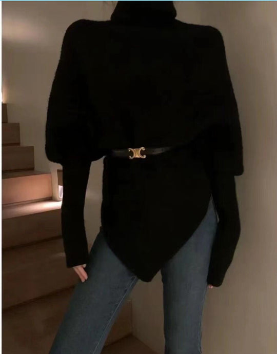 Damen-Rollkragenpullover mit unregelmäßigem Saum