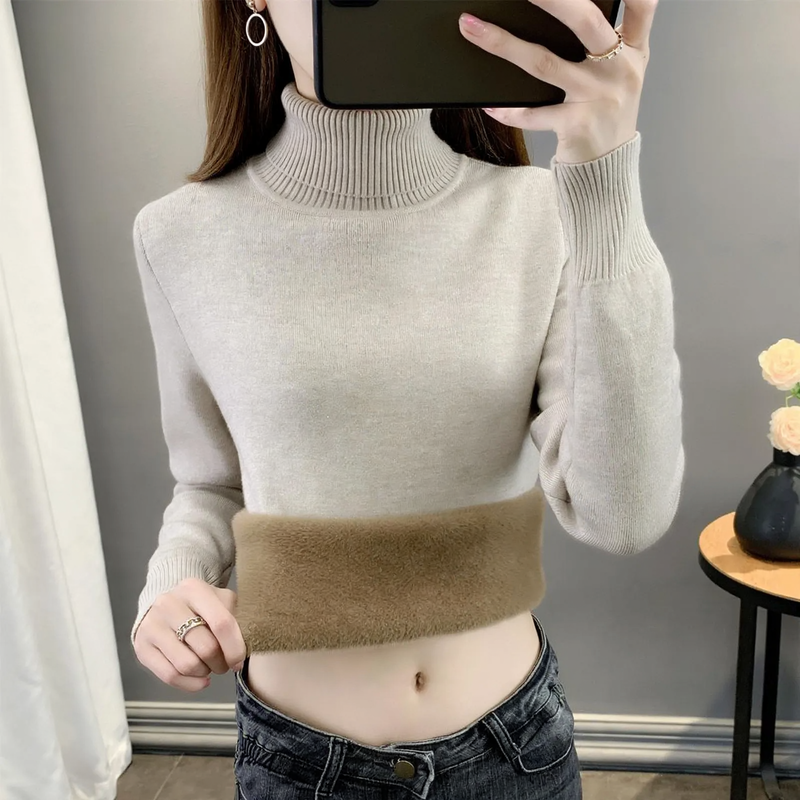 Gefütterter Damen-Strickpullover für den Winter